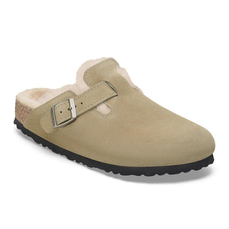 1028289 | right | Image of Birkenstock Unisex Boston Shearling Suede shoe in Taupe